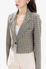 Áo khoác blazer nữ họa tiết caro dáng ngắn