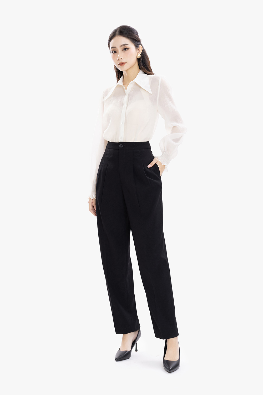 Quần đen công sở nữ dáng baggy