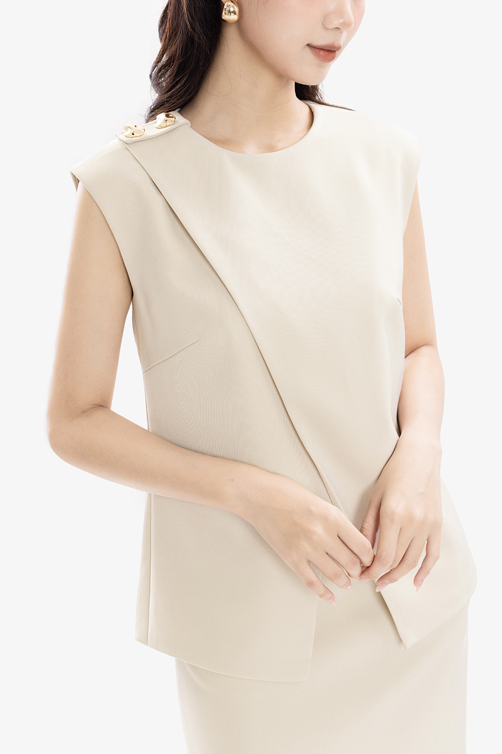 Đầm công sở dáng ôm thân áo đắp chéo