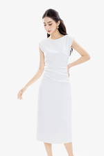 Đầm trắng dáng ôm dài nhún eo