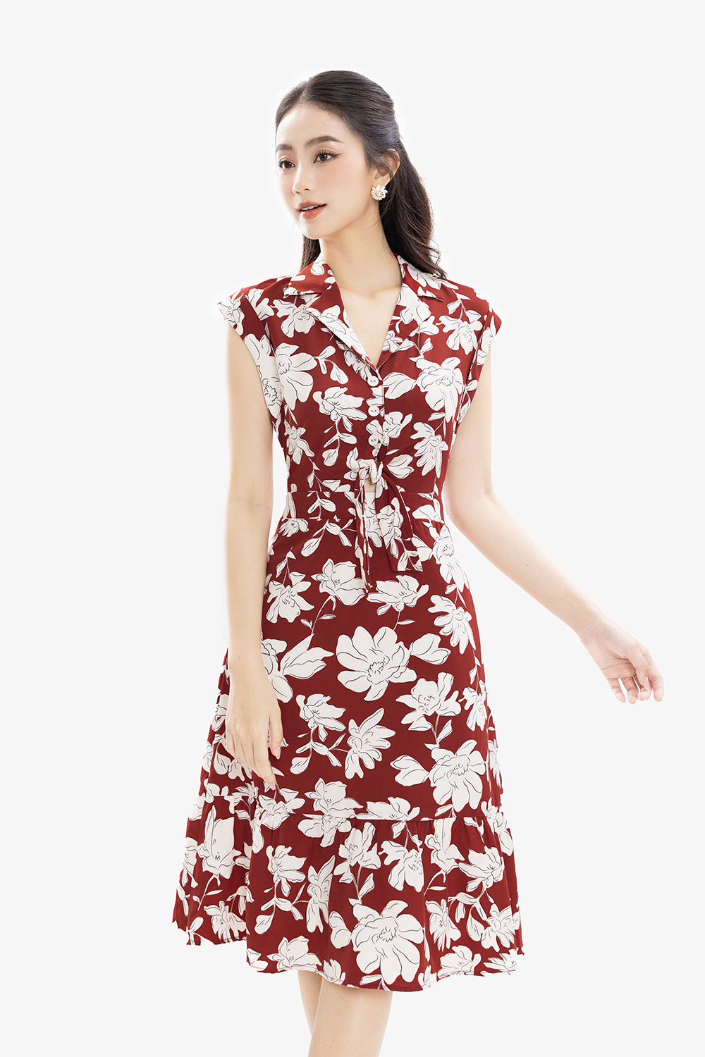 Đầm chữ A họa tiết hoa cổ đan tông