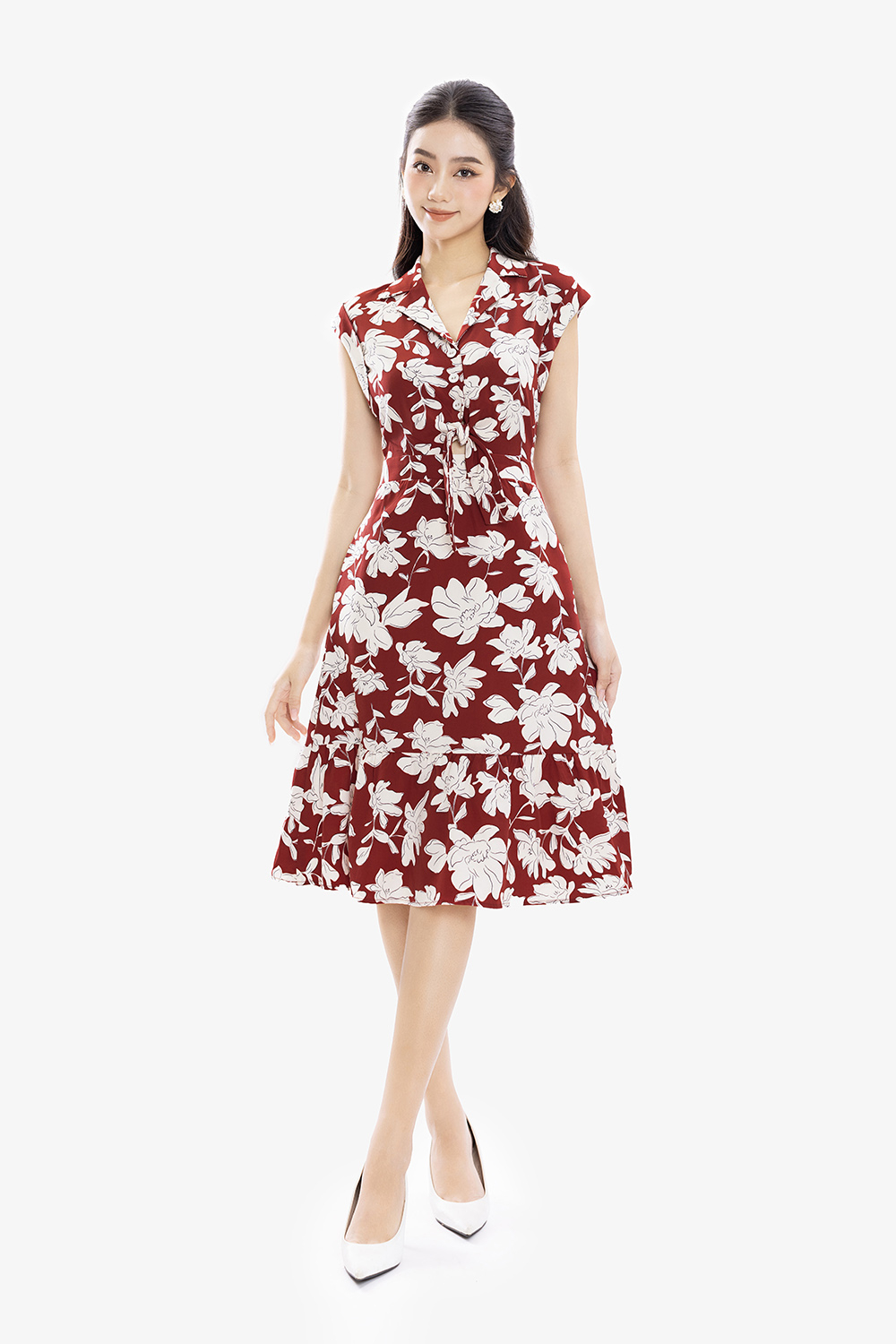 Đầm chữ A họa tiết hoa cổ đan tông