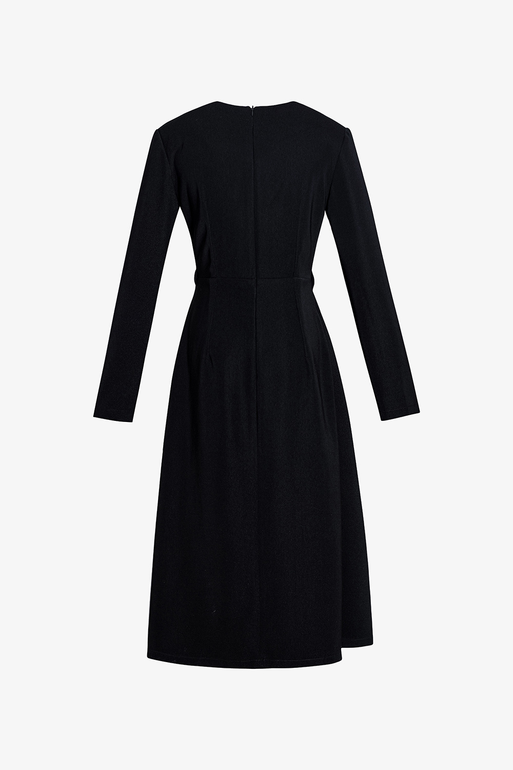 Đầm xòe midi màu đen cổ V tay dài