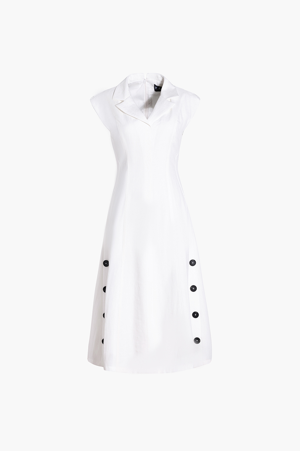 Đầm trắng cổ đan tông tay hến phối nút