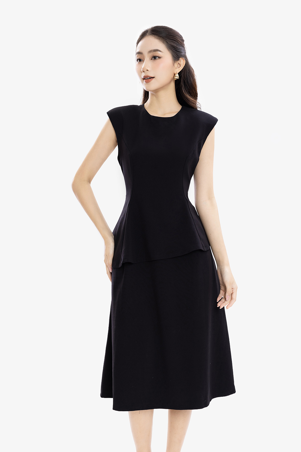 Đầm peplum công sở liền thân màu đen