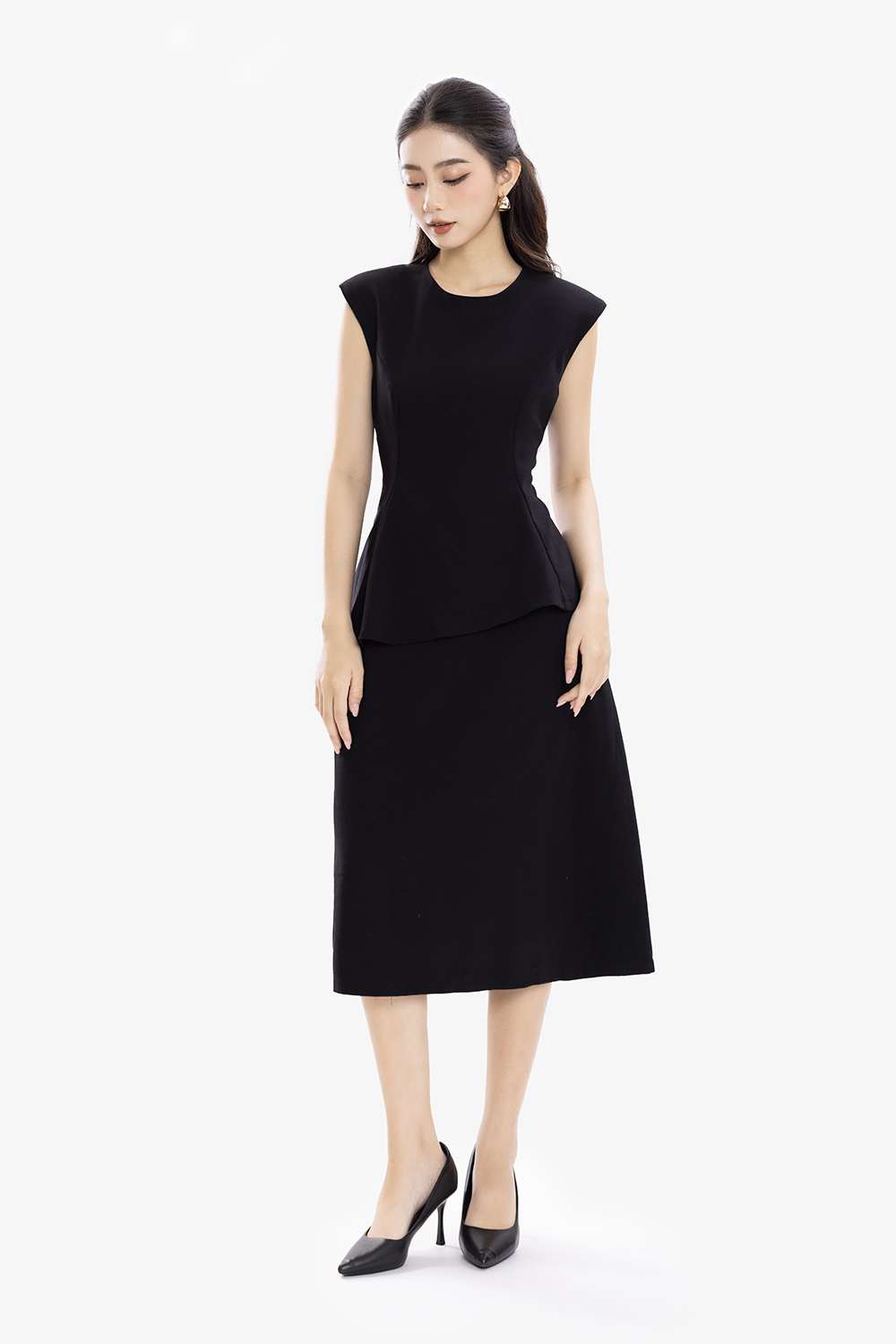 Đầm peplum công sở liền thân màu đen
