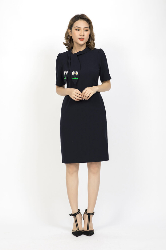 Đầm chữ A cổ tròn phối nơ KK92-29