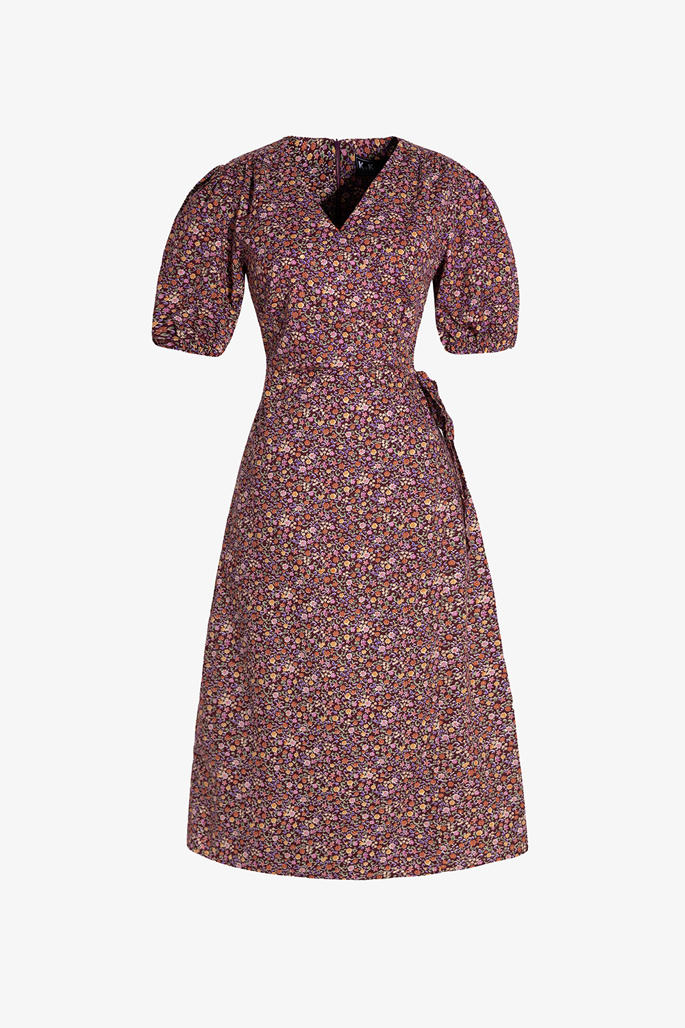 Đầm hoa nhí dáng chữ A cổ V phối nơ eo