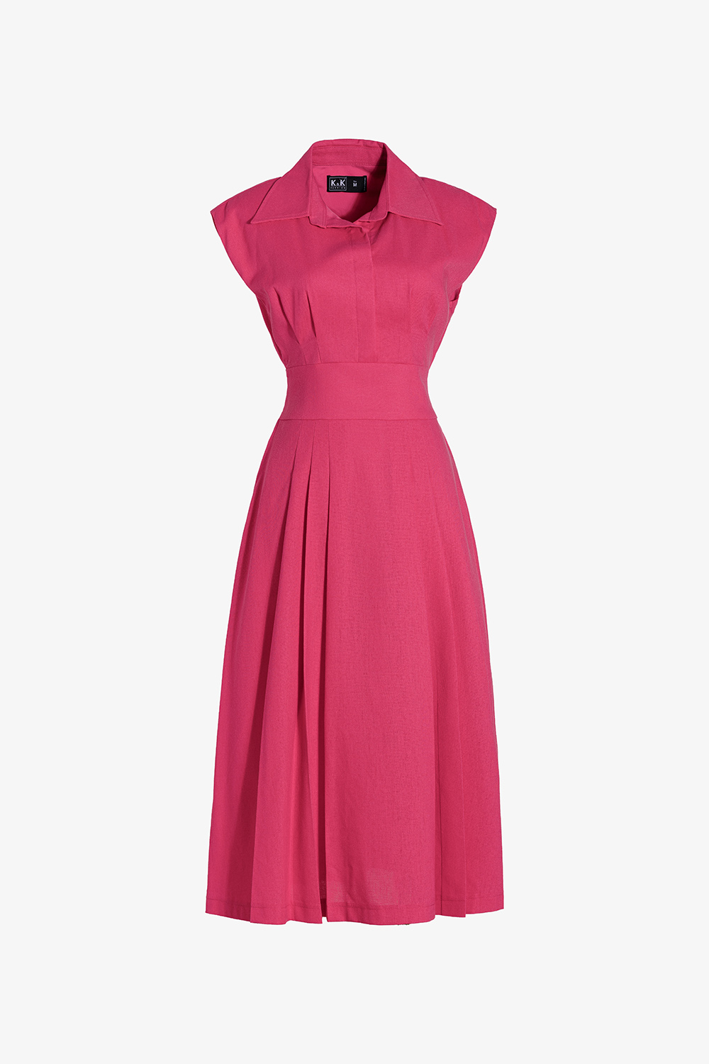 Đầm hồng dáng xòe cổ sơ mi