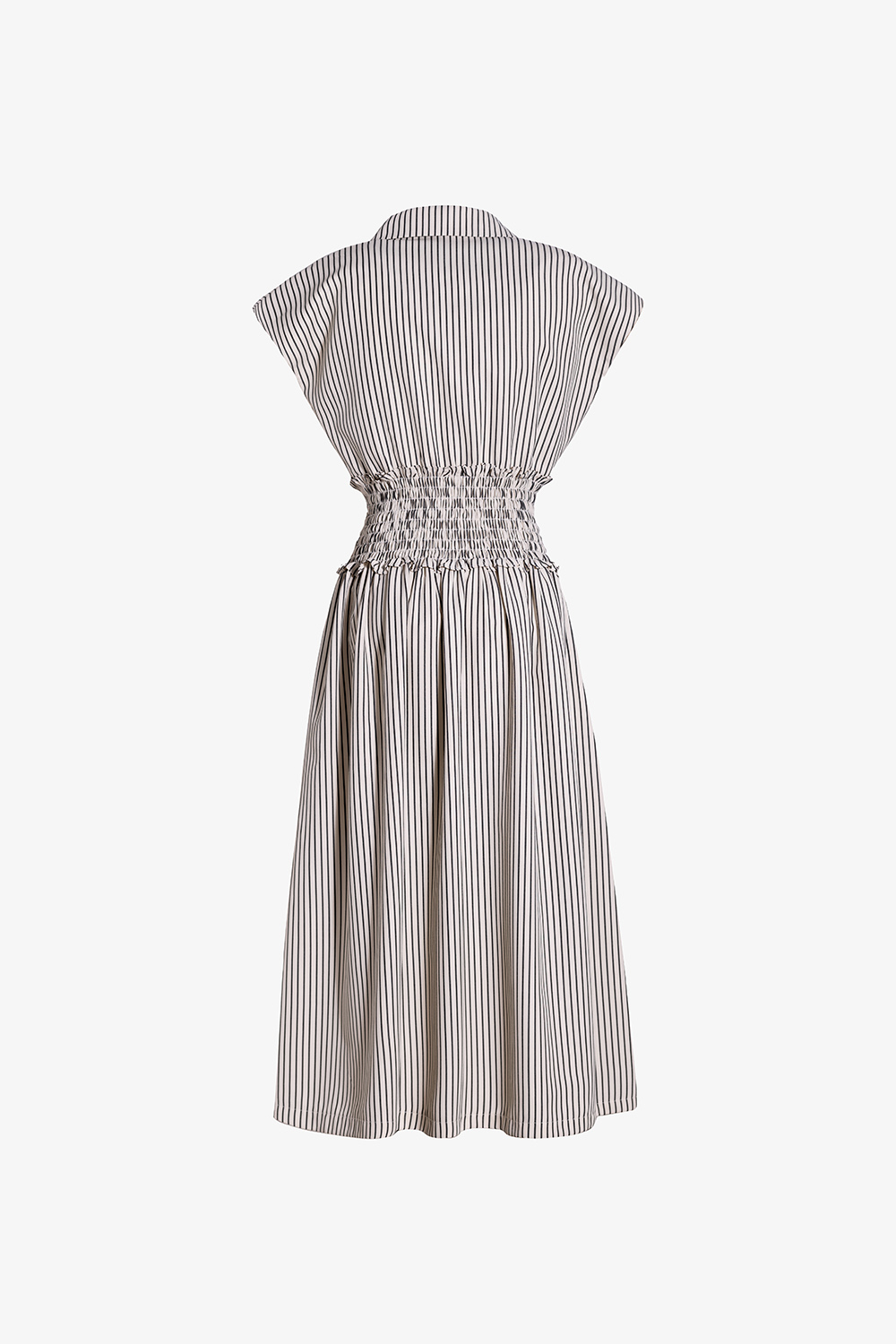 Đầm dáng xòe xếp ly eo họa tiết kẻ sọc