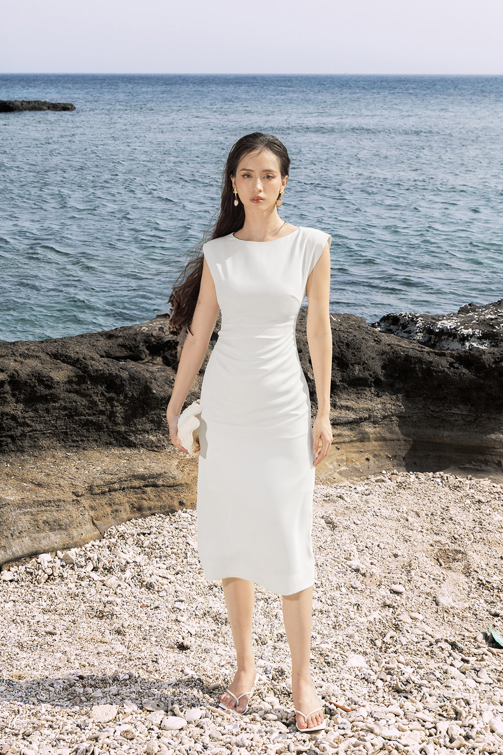 Đầm trắng dáng ôm dài nhún eo HL27-36