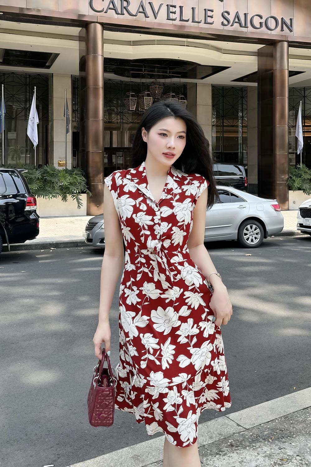 Đầm chữ A họa tiết hoa cổ đan tông