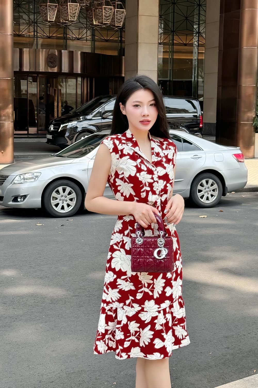 Đầm chữ A họa tiết hoa cổ đan tông