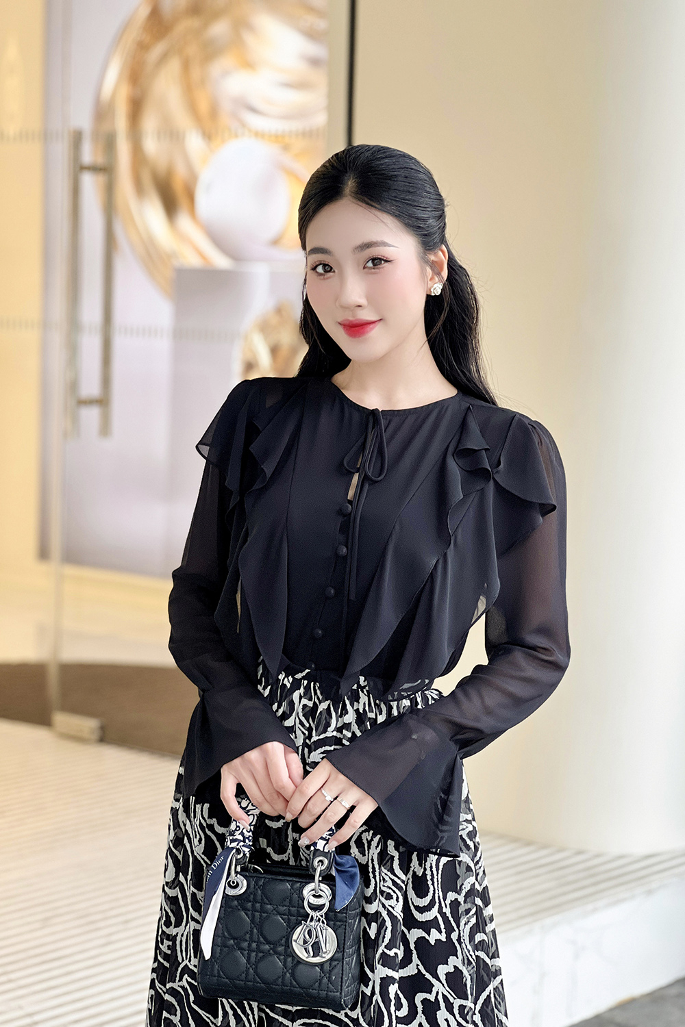 Áo kiểu công sở nữ phối bèo tay loe