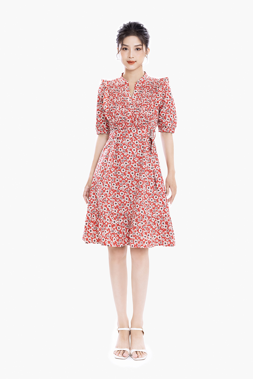 Đầm hoa dáng xòe đuôi cá xếp ly