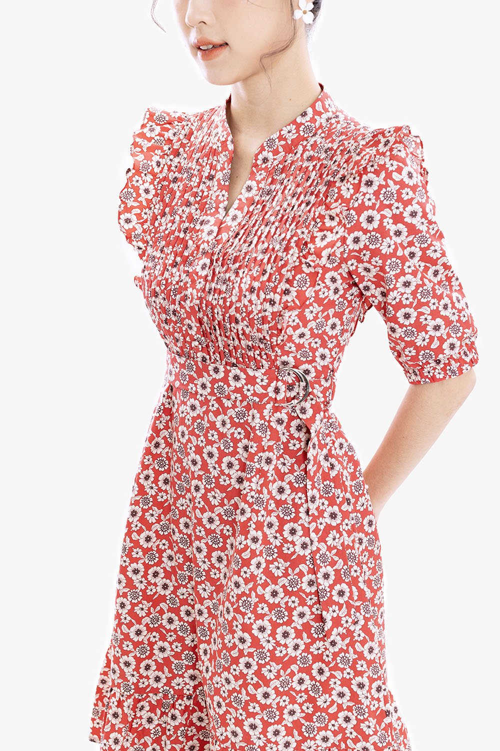 Đầm hoa dáng xòe đuôi cá xếp ly