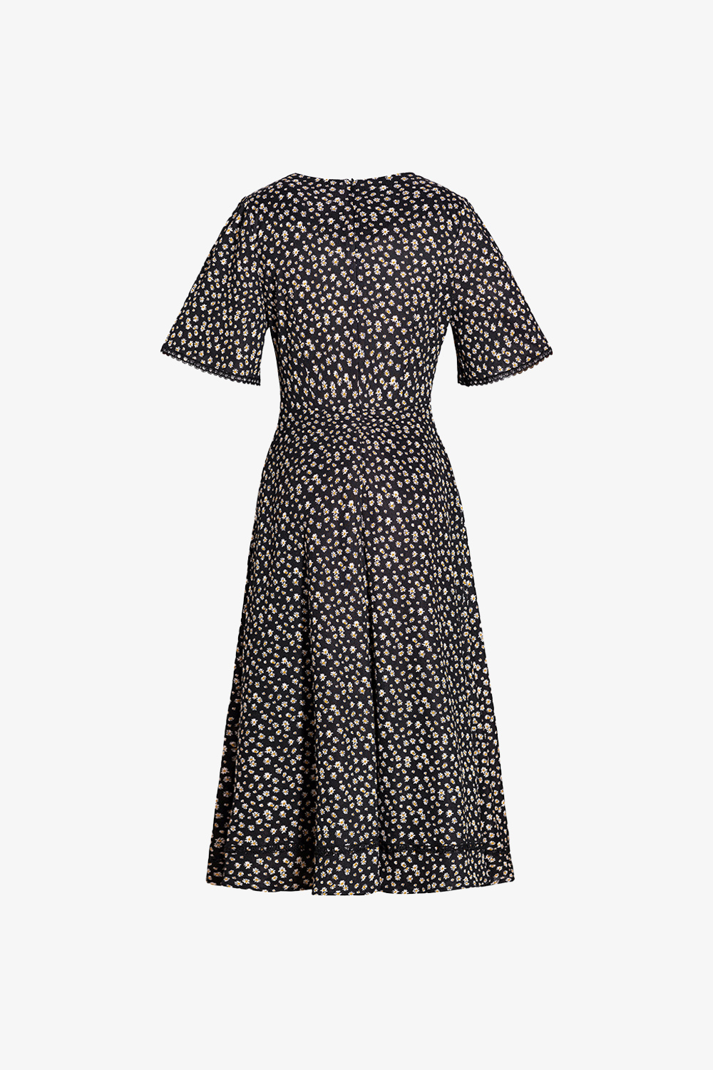 Đầm thun đen hoa công sở dáng xòe