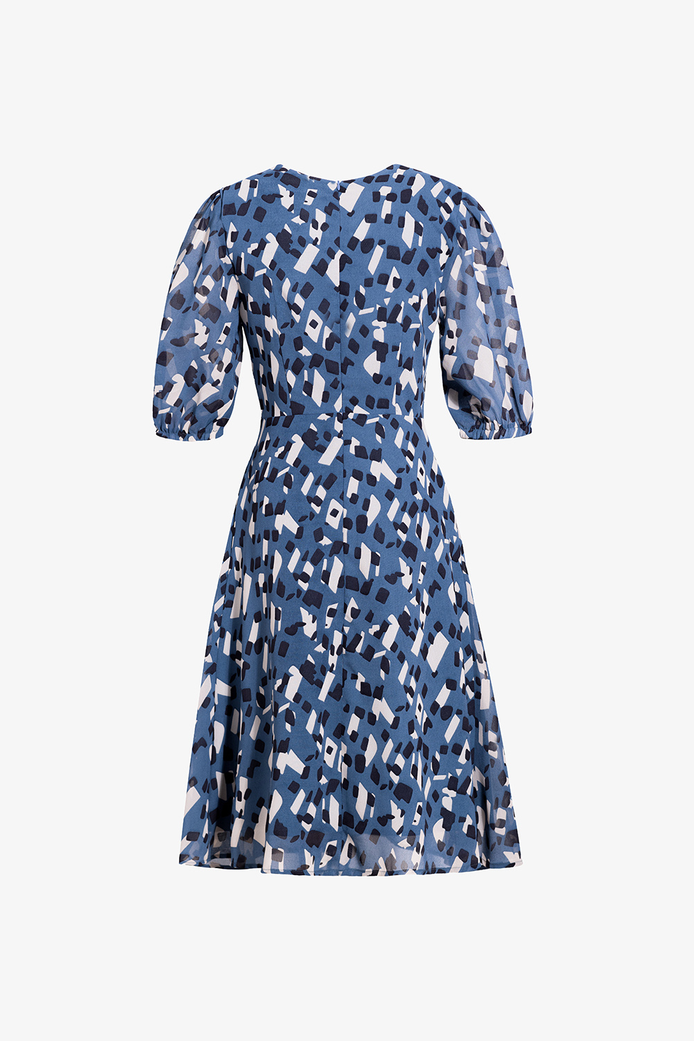 Đầm voan xanh họa tiết dáng chữ A xòe