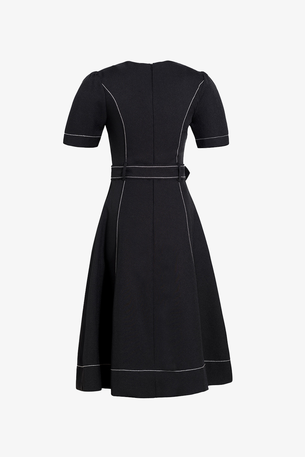 Đầm đen công sở chữ A xòe phối viền chỉ