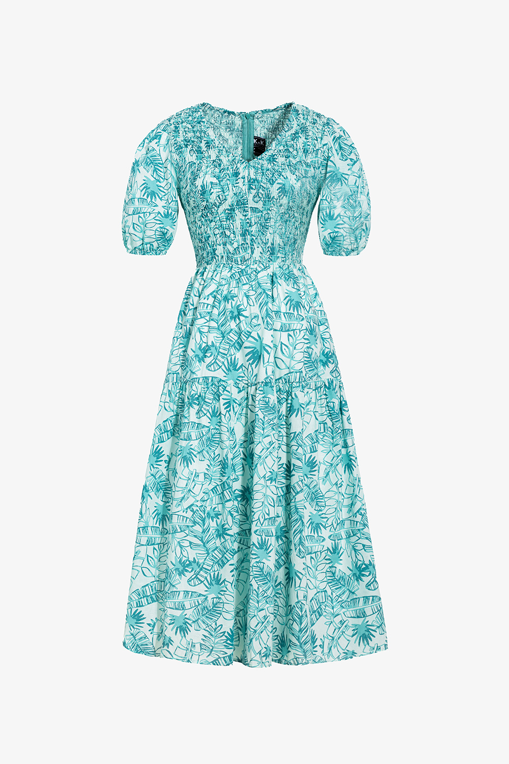 Đầm xòe họa tiết dáng dài cổ V