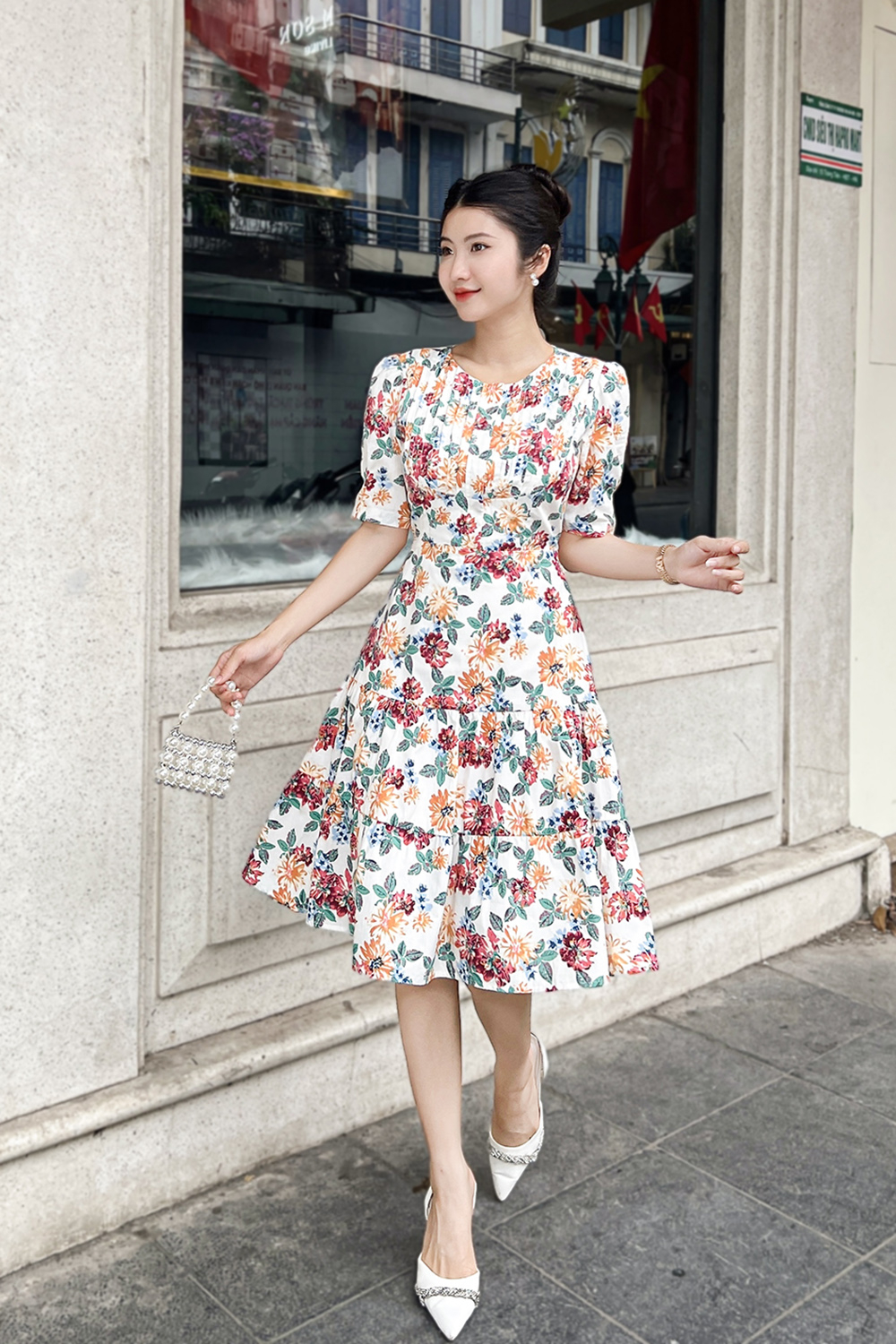 Đầm hoa dáng xòe đuôi cá