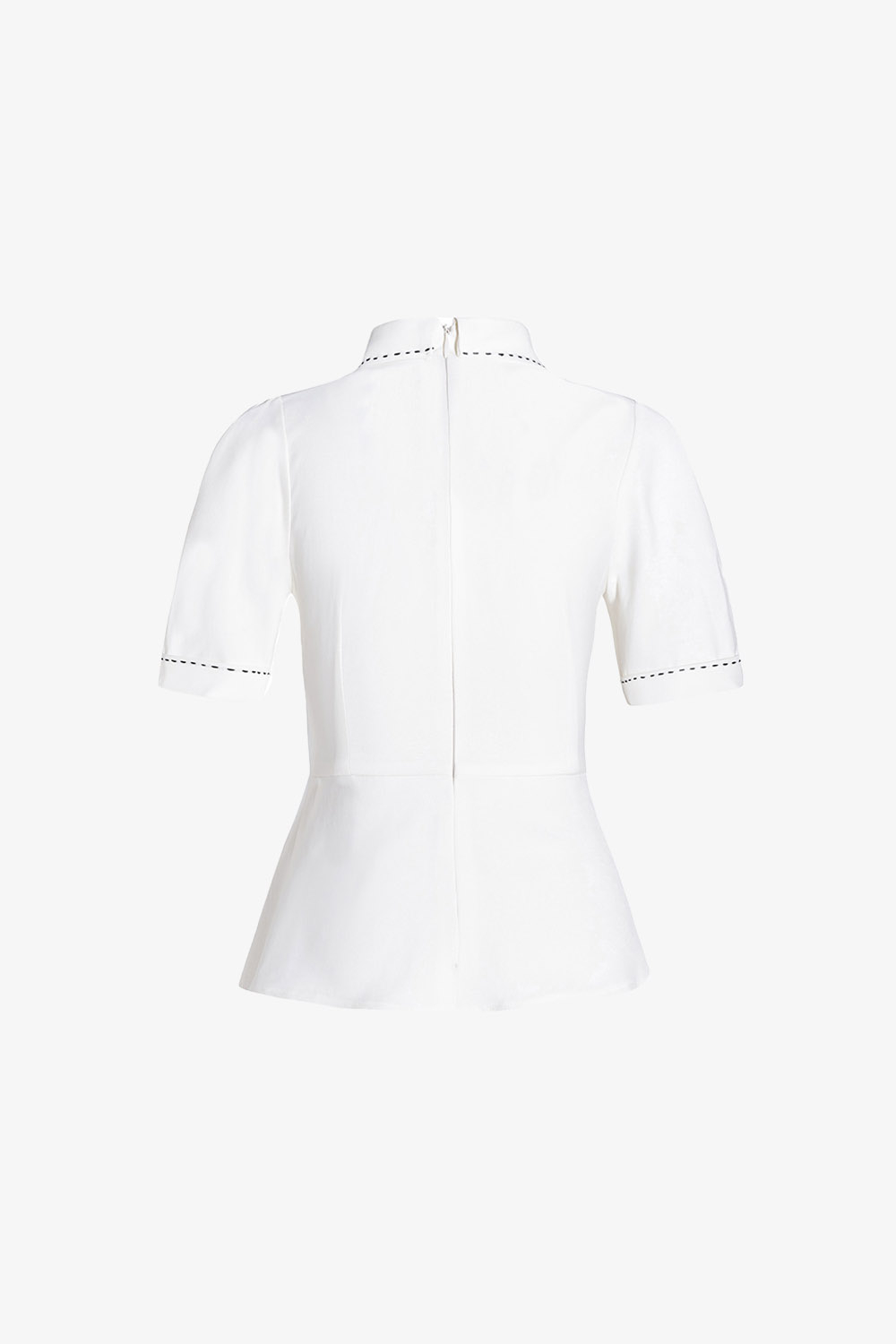 Áo trắng công sở peplum viền chỉ đen