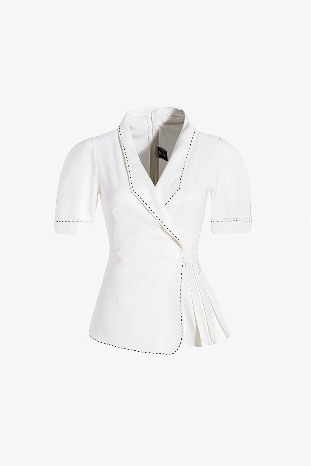 Áo trắng công sở peplum viền chỉ đen