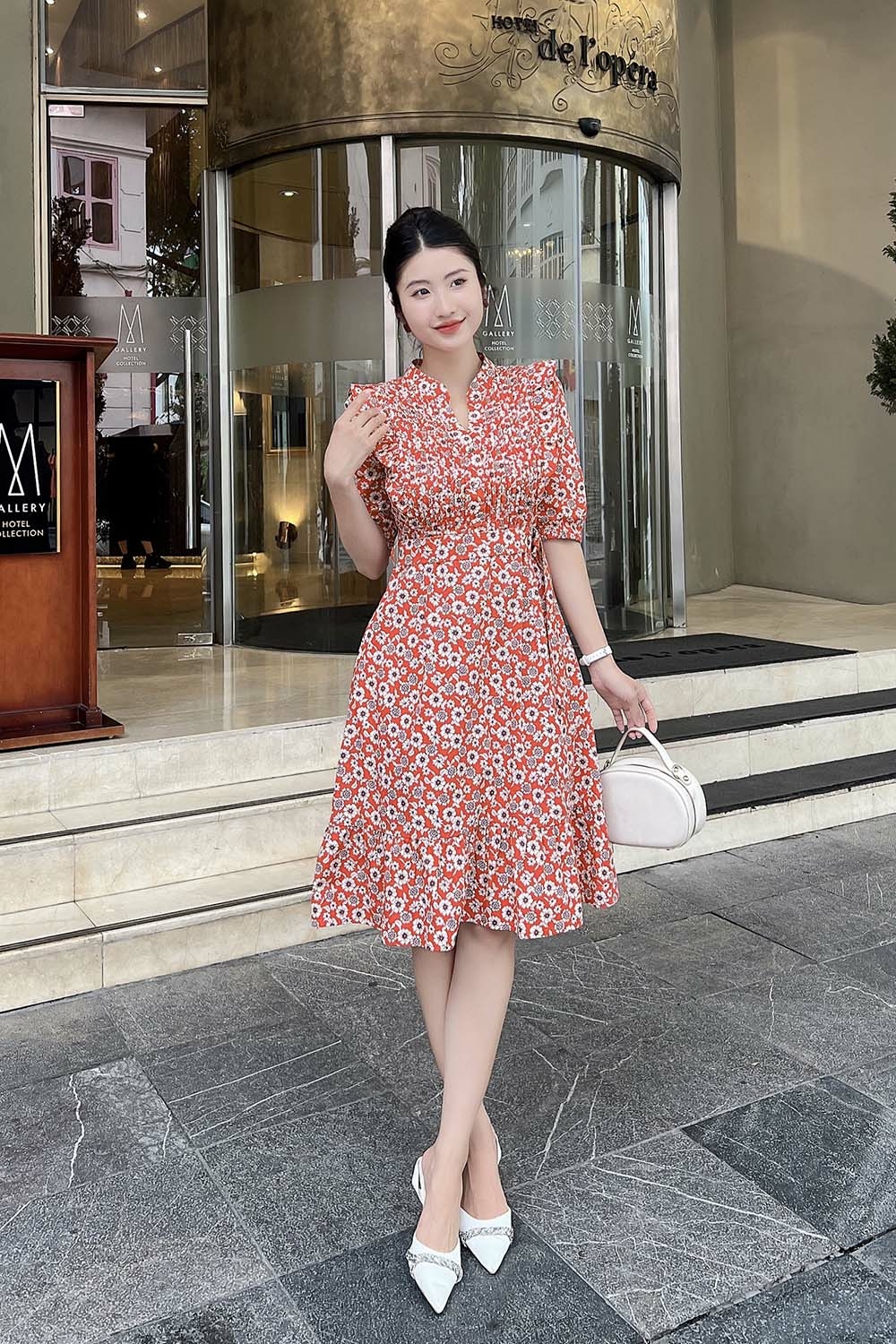 Đầm hoa dáng xòe đuôi cá xếp ly KK168-32