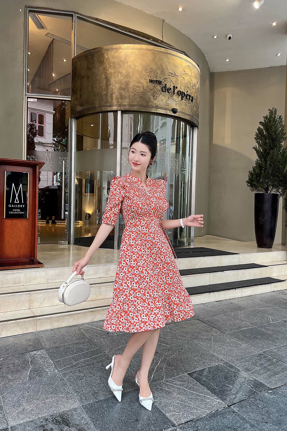 Đầm hoa dáng xòe đuôi cá xếp ly