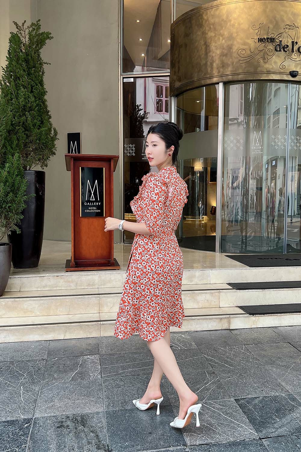 Đầm hoa dáng xòe đuôi cá xếp ly