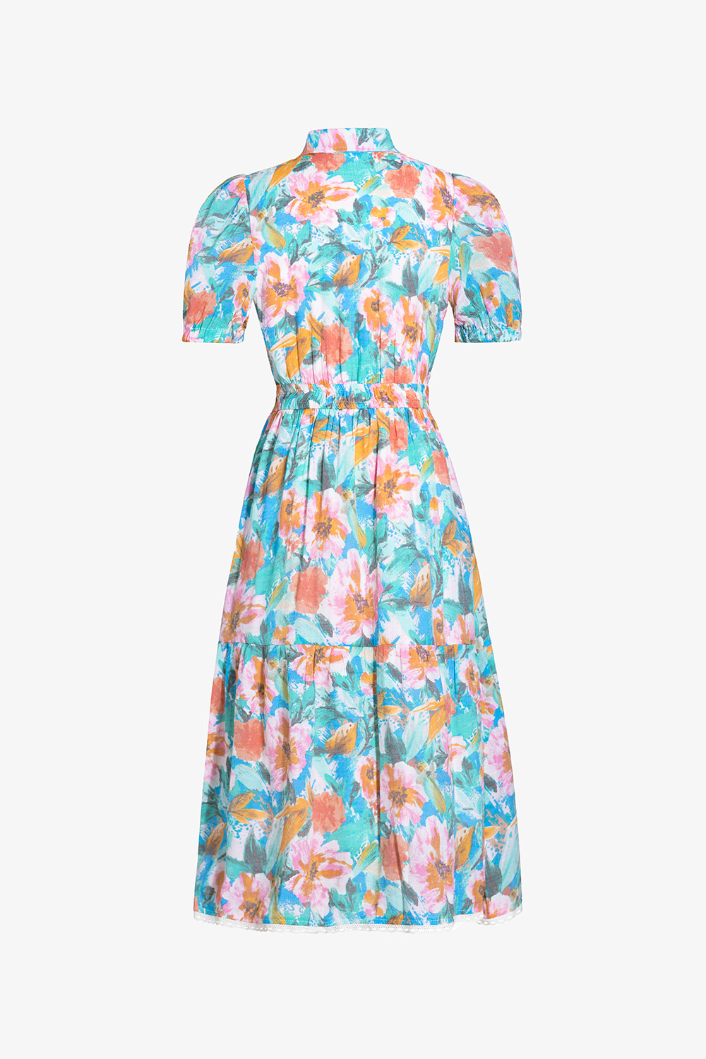 Đầm sơ mi xòe họa tiết hoa nhấn eo