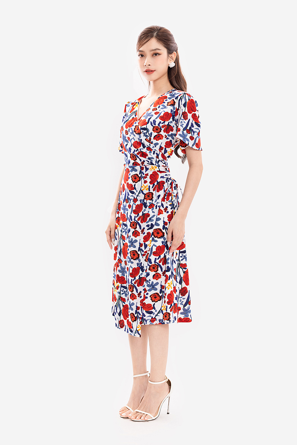 Đầm wrap dress họa tiết hoa eo thắt nơ