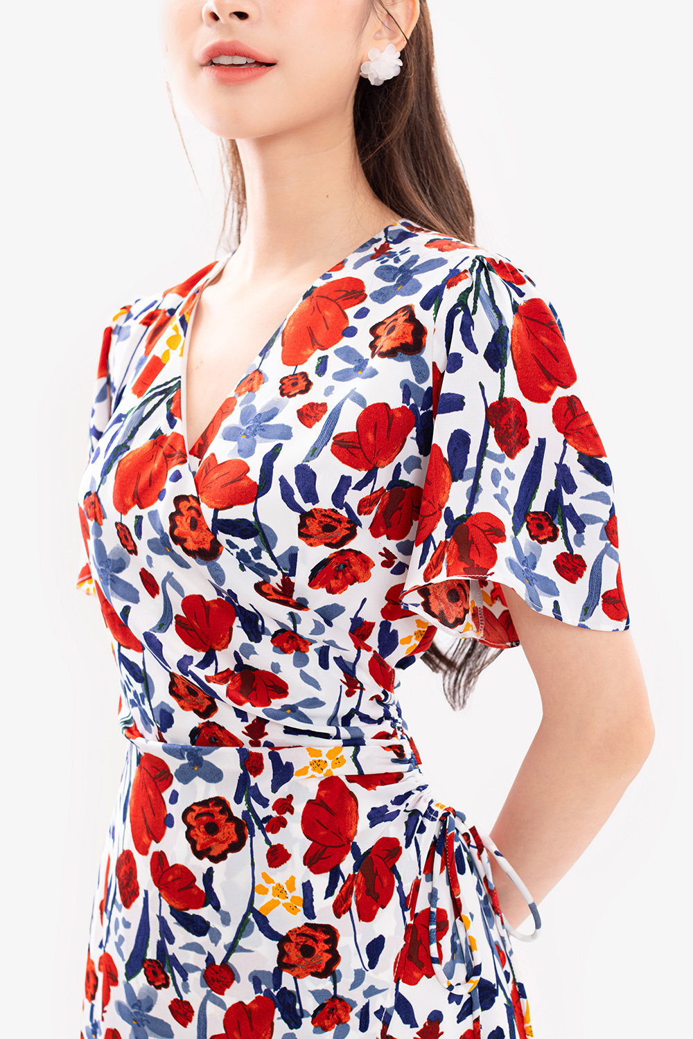 Đầm wrap dress họa tiết hoa eo thắt nơ