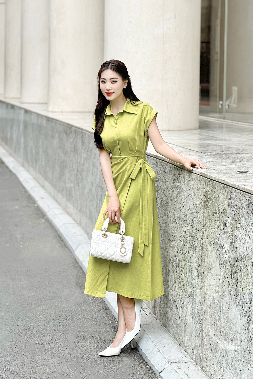 Đầm công sở wrap dress phối nơ