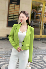 Áo khoác blazer nữ dáng ngắn màu xanh