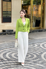 Áo khoác blazer nữ dáng ngắn màu xanh