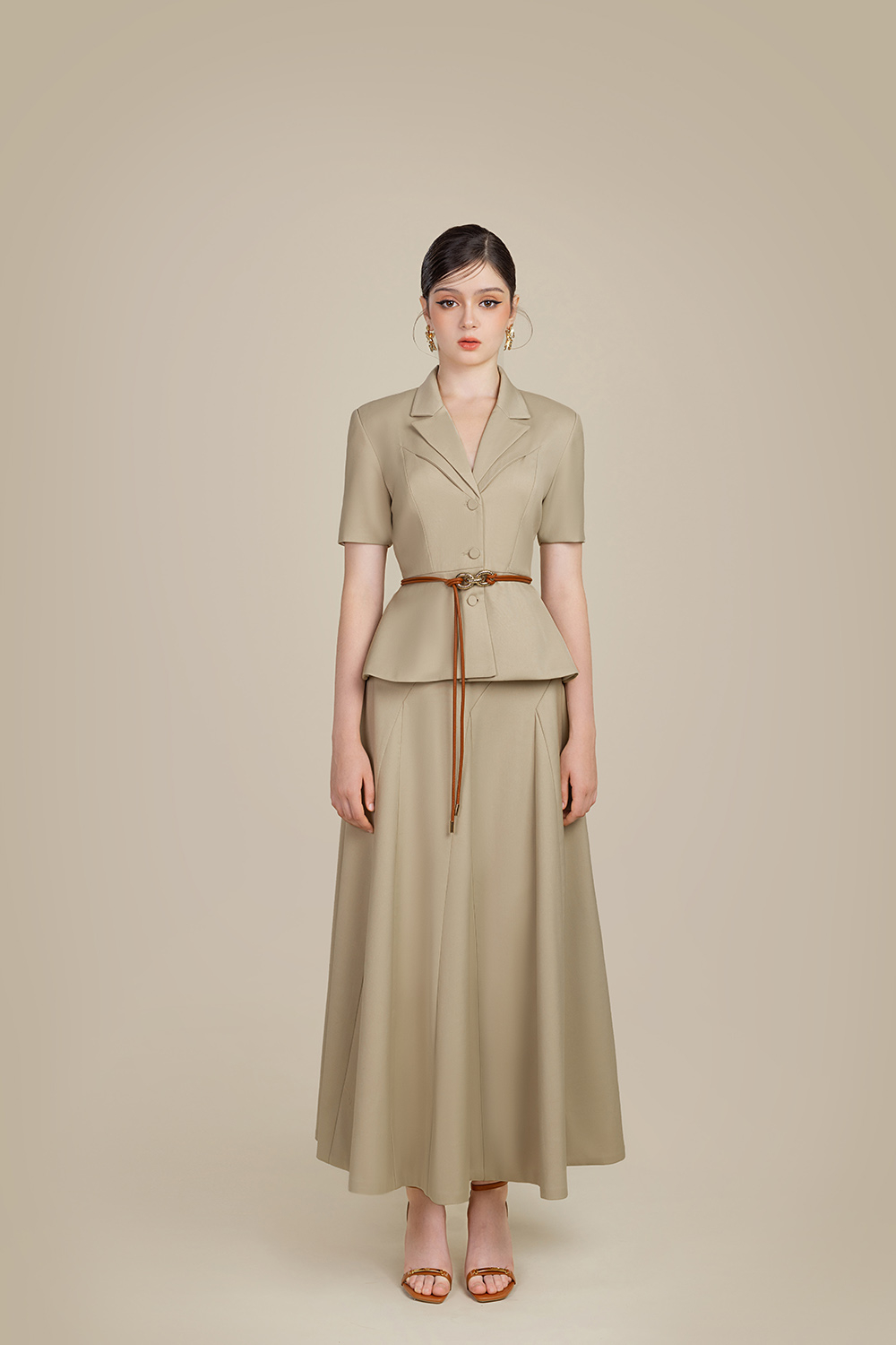 Chân váy xòe dài suit tằm cao cấp