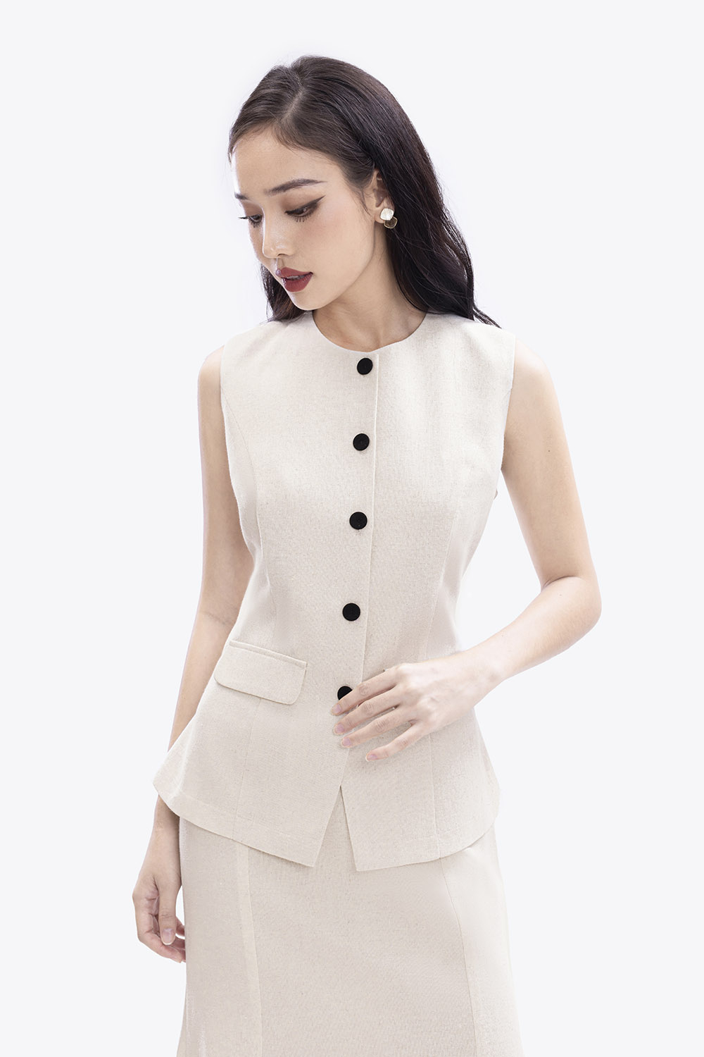 Áo peplum công sở phối nắp túi