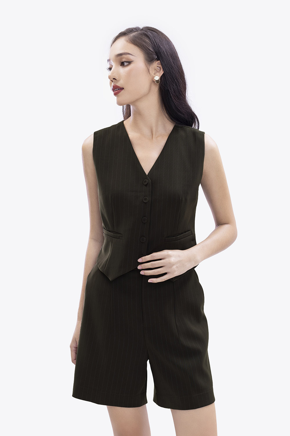 Quần short nữ lưng cao sọc dọc