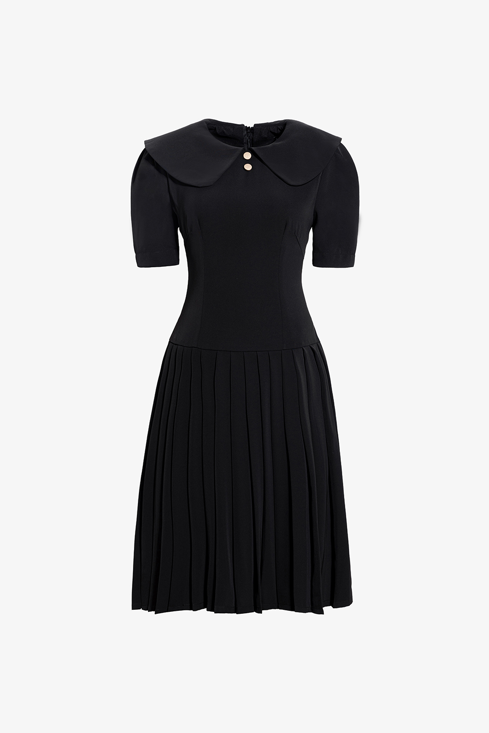 Đầm đen công sở dáng xòe xếp ly cổ sen