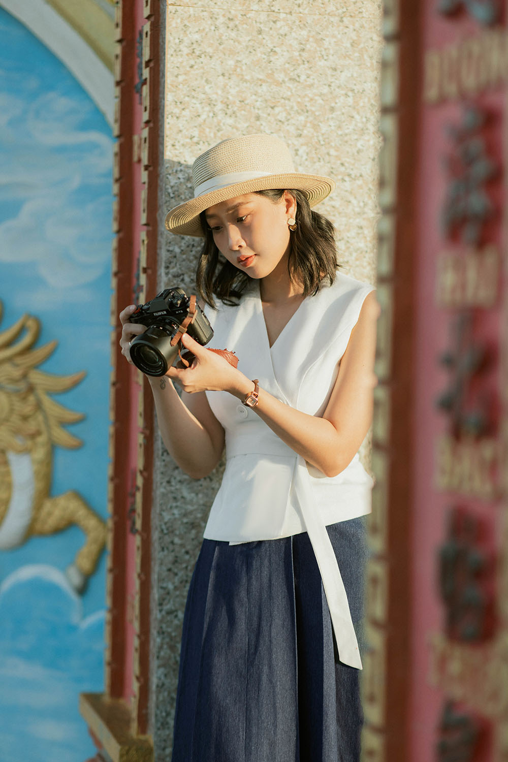 Áo gile trắng công sở kèm belt ASM17-19