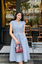 Đầm peplum công sở dáng xòe cổ V