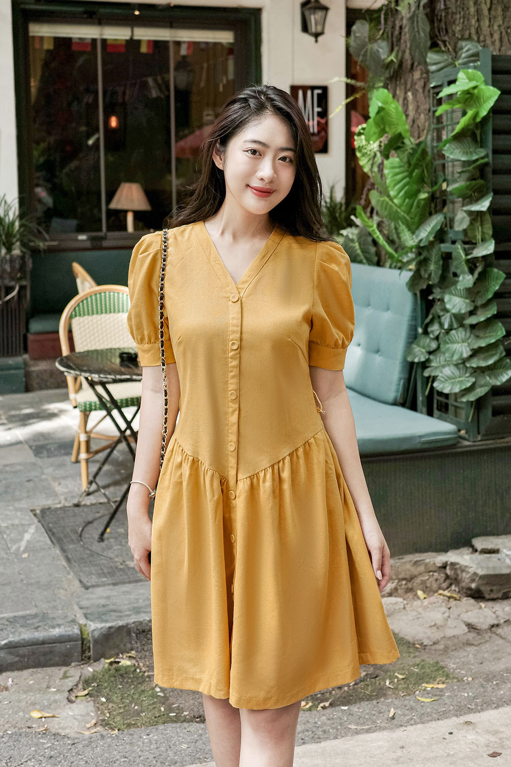 Đầm xòe hạ eo phối thắt lưng KK168-36