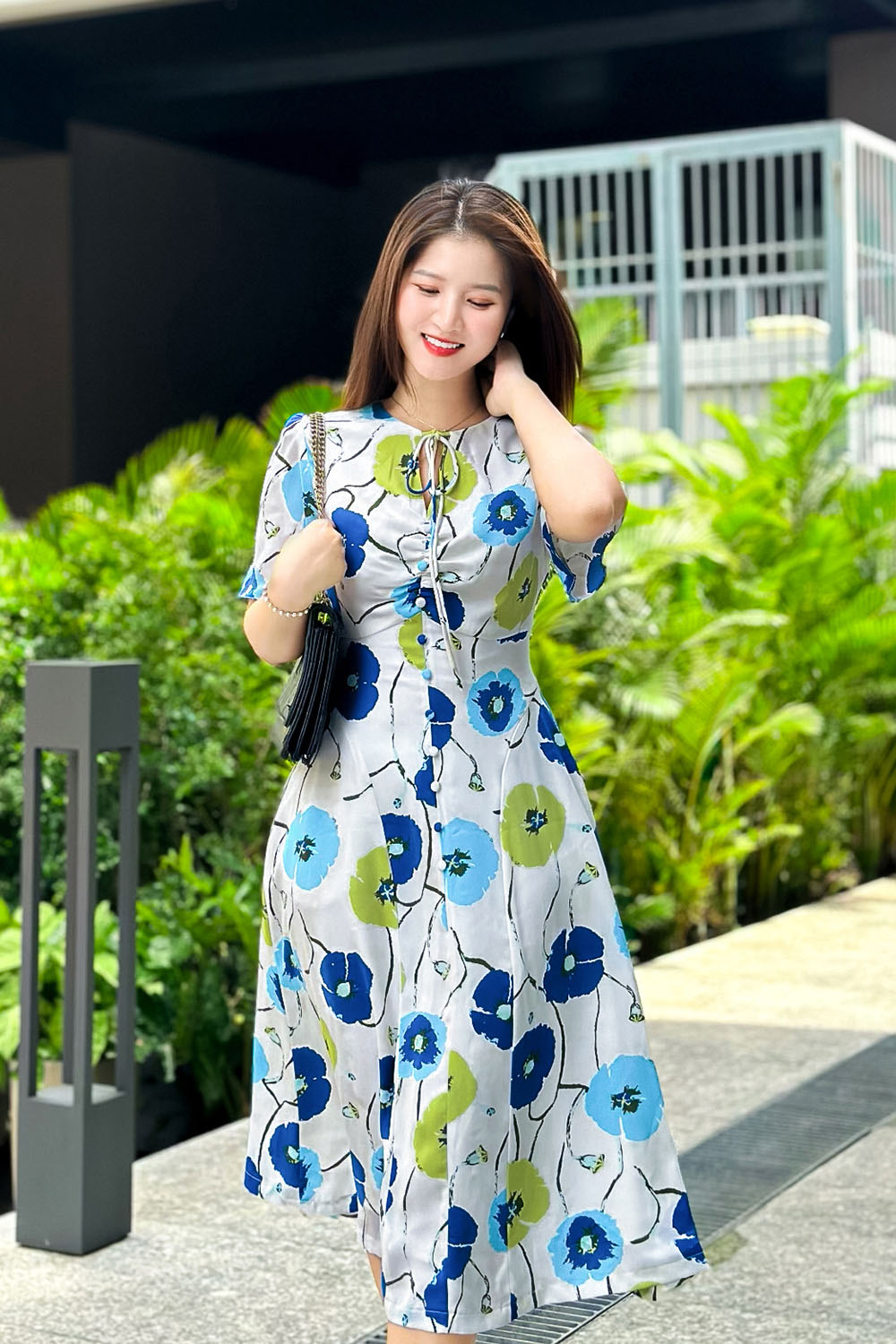 Đầm xòe hoa tay cánh tiên phối nơ KK169-29