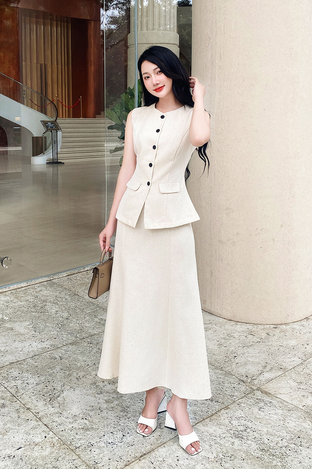 Áo peplum công sở phối nắp túi