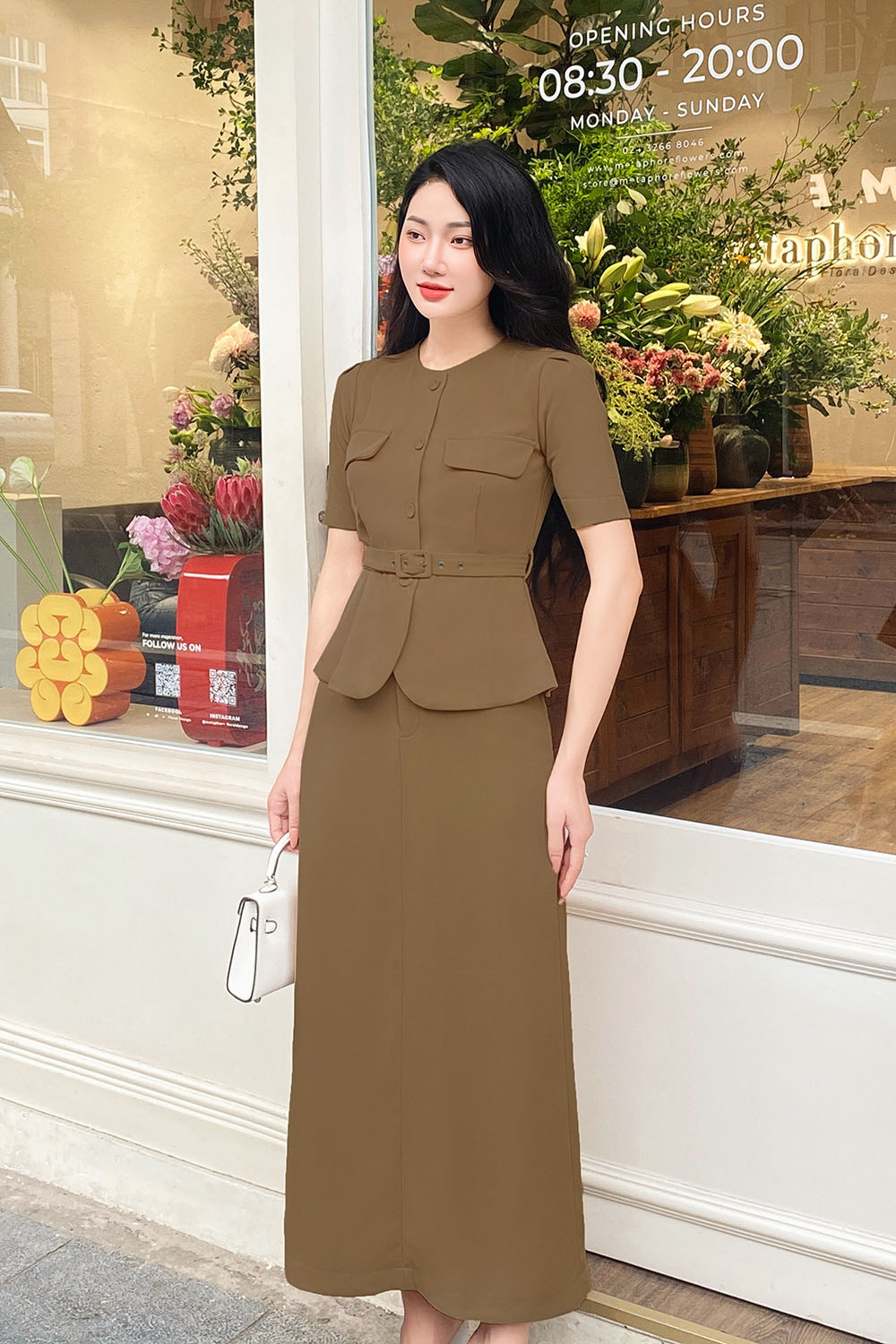 Áo kiểu peplum công sở nữ kèm belt ASM19-39