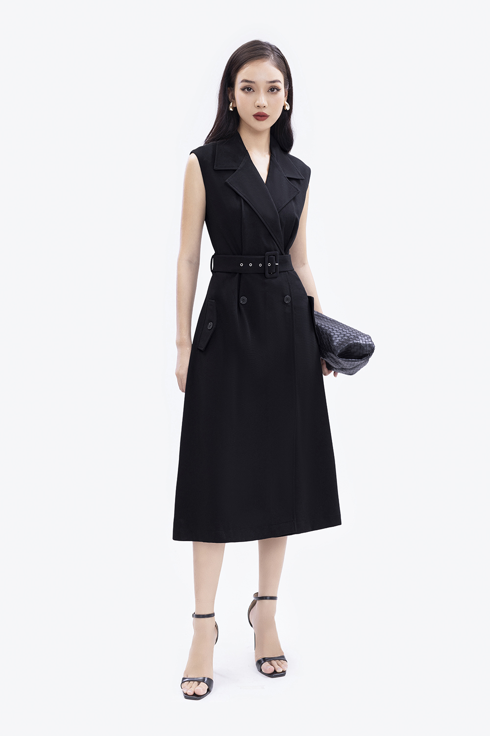 Đầm đen công sở dáng chữ A kèm belt