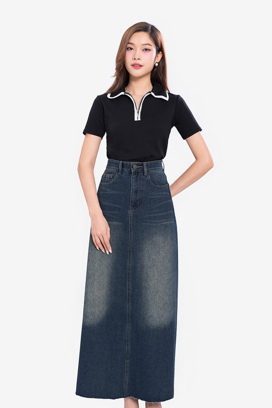 Áo polo nữ dáng ngắn màu đen ASM20-37