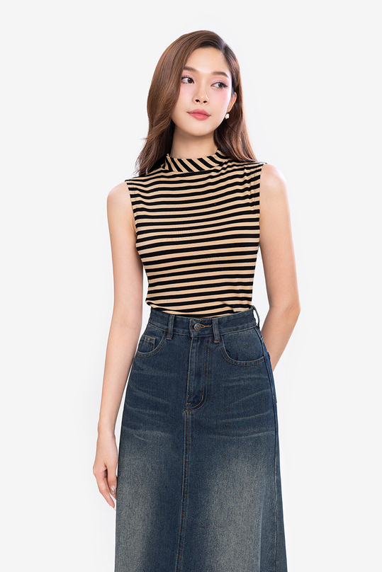 Áo thun sát nách sọc ngang cổ trụ ASM21-05