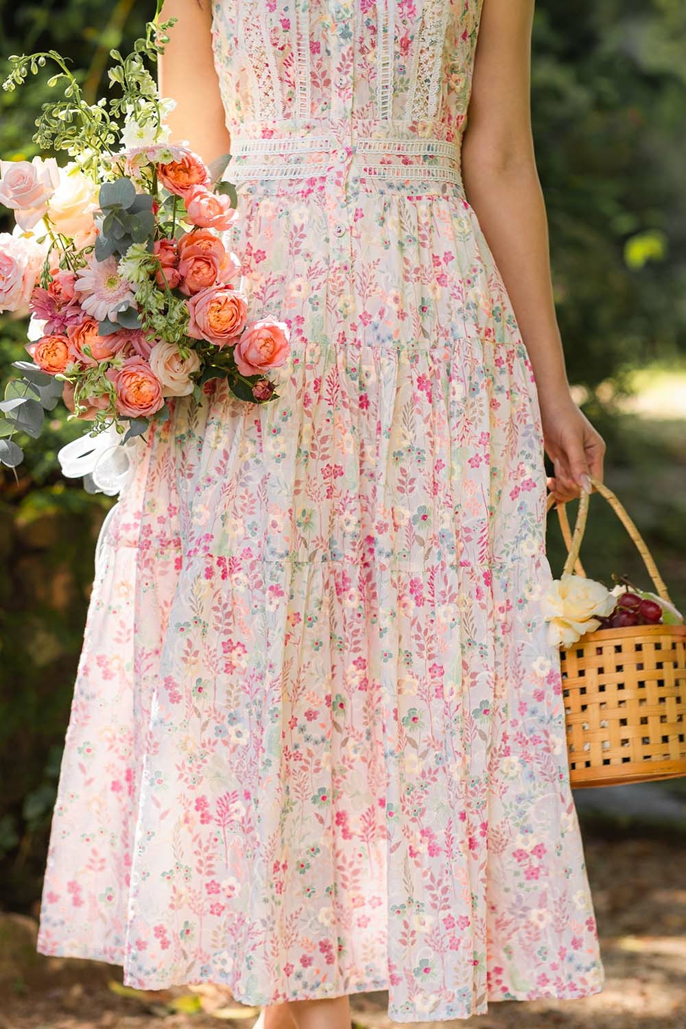 Đầm hoa dài dáng xòe tay hến KK170-16